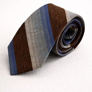 Madawaska Weavers Wool Striped Brown and Blue Men's Tie Vintage Handmade Canada